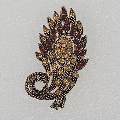 Vintage Yellow Brown Crystal Rhinestone Floral Big Brooch Pin Pendant Gold Tone