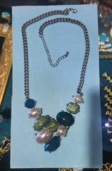 Statement Vintage Necklace Adjustable Faux Pearls, cabochons, Faux Crystal Opals