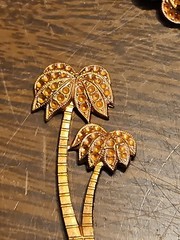 Lot 100 Studded Palm Tree France Vintage 60s Brass Stampings Findings Jewelry