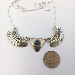 Ethnic Necklace Vintage Sterling Silver Blue Tribal Folk Crescent Artisan Boho