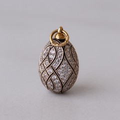 Vintage Soviet Era c.1990 Fully Pavé Enamel Egg Pendant 18k 750 Gold 960 Silver