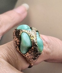 Vintage Brutalist Cocktail Ring 60s-70s Huge Faux Jade Poured Art Glass Adjusts