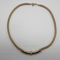 Vintage Mesh Necklace Rhinestone Accents Signed Avon Choker 15 Inch