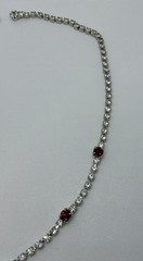 Vintage Faux Ruby White Rhinestone Necklace Silver Tone Wedding Prom Formal 15.5