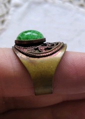Vintage Made In West Germany Faux Jade Brass Ring Adjustable Size 5