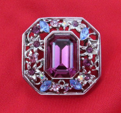 Givenchy Rhinestone Brooch Vintage Pin Purple Blue Faceted Crystal 1.25 in 844f