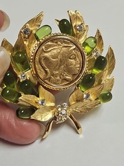 Vtg JBK CAMROSE & KROSS Jaqueline Kennedy Signed JBK USA Greek Coin Brooch