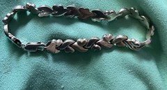 Sterling Silver 925 14K GOLD Heart Bracelet 7”. 9 Grams