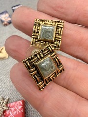 Vintage Enamel Earring Lot Marbled Hearts Hoops Pierced