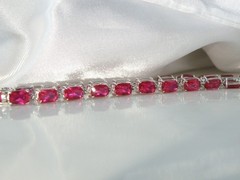 Sterling Silver 925 Lab Created Pink Ruby Tennis Bracelet 8″