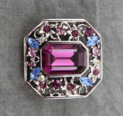 Givenchy Rhinestone Brooch Vintage Pin Purple Blue Faceted Crystal 1.25 in 844f