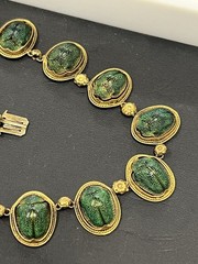 VICTORIAN EGYPTIAN REVIVAL SCARAB BEETLE NECKLACE – GILDED SILVER – 22″ L