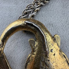 Vintage Alva Museum Replicas Fish Necklace Gold Tone 24”