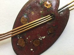 Vintage Matisse Brooch and Earring Set Copper Enamel Painter Palette Art Clip On
