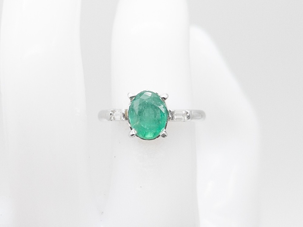 Vintage 1940s $4000 2.30ct Colombian Emerald VS G Diamond Platinum Ring 5g