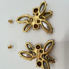 J.Crew Earrings Gold Tone Multicolor Rhinestone Pierced Signed 1.25″