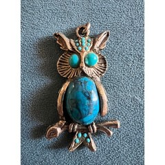 Vintage Owl Pendant Boho Retro Charm Blue Silver