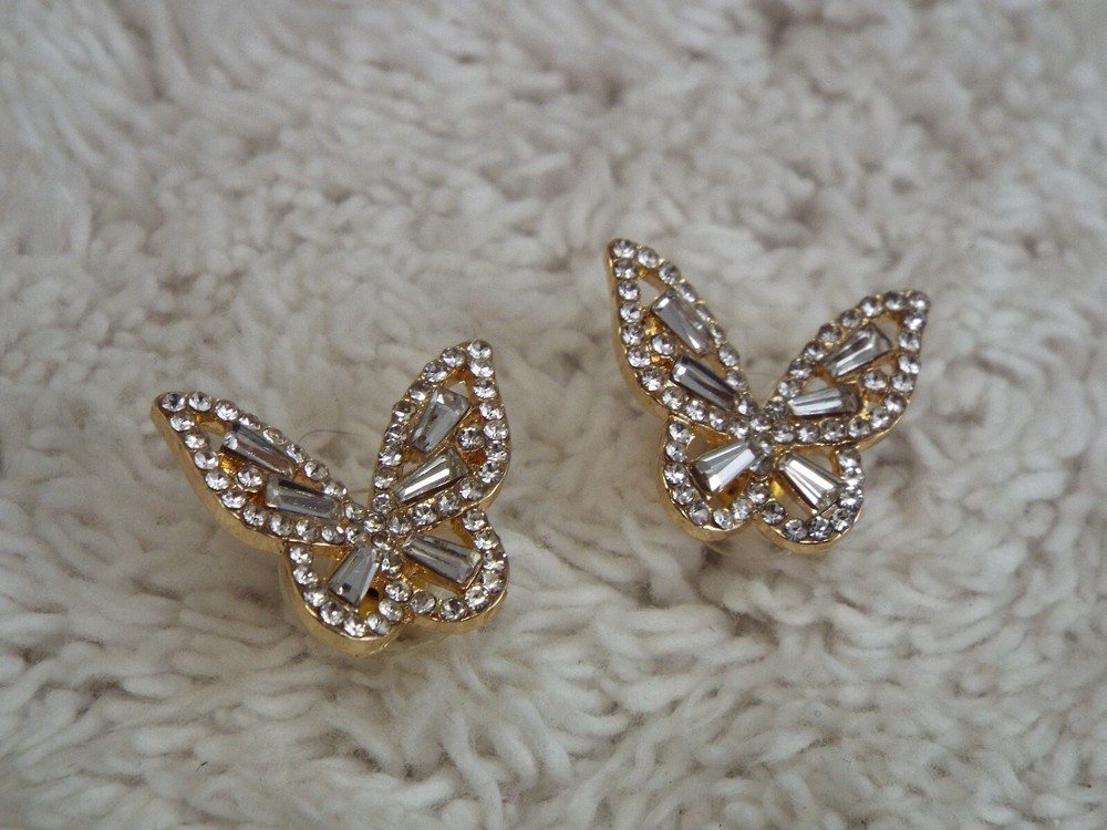 Goldtone Rhinestone Butterfly Pierced Earrings (F10)