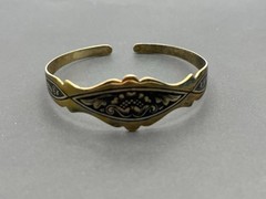 Vintage Sterling Silver 925 Niello Cuff Bracelet Signed Tarnished Gold Tone