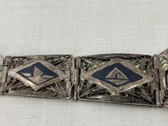 Vintage WWII Sweetheart Bracelet Niello Filigree Middle Eastern Silver 5 Panel