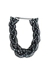 Vintage Black Metal Braid Chain Collar Necklace With Rhinestones 21″ Long