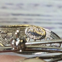 Antique Western Germany1940’s Silver Tone Filigree Bow Pin Brooch Jewelry signed