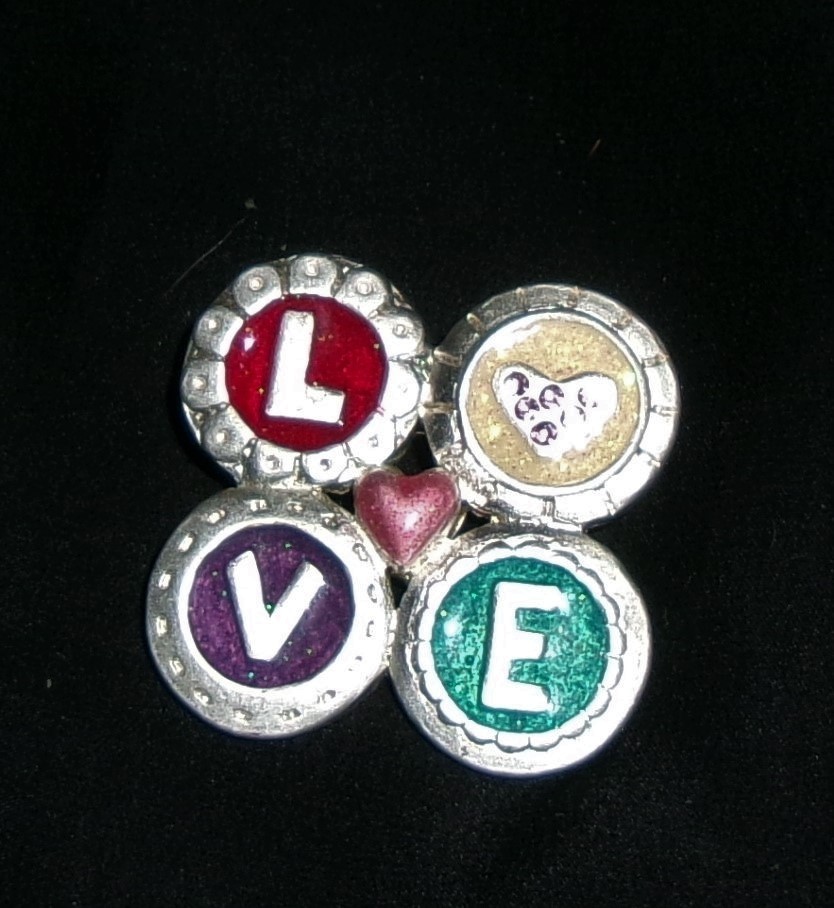 Vintage LOVE Heart Pin Brooch Enamel Rhinestones Signed AJMC