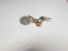 Silver Enamel Flying Seagull Gold Plated Pewter Metal Vintage