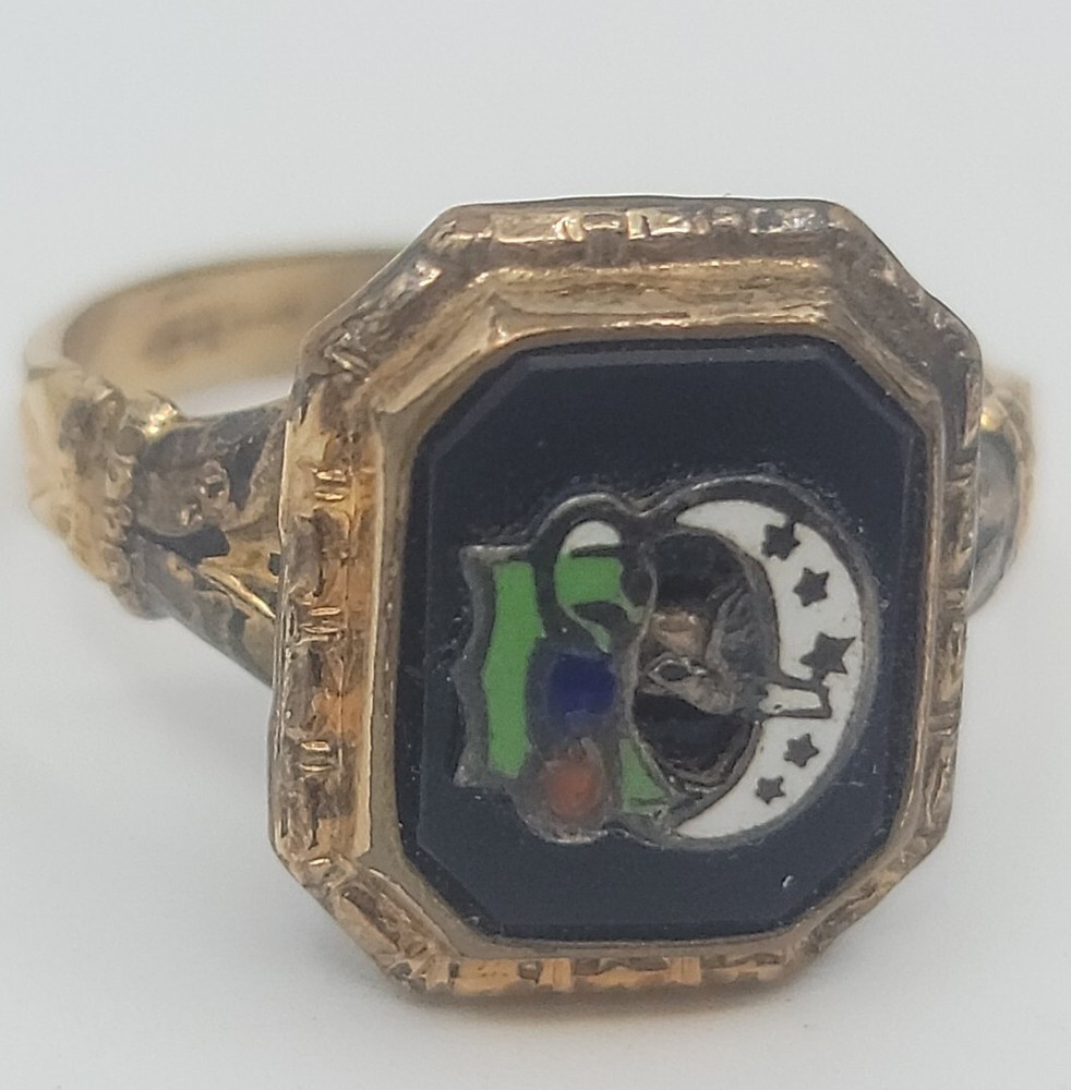 VINTAGE DAUGHTERS OF REBEKAH MARKED 1/30 14K GOLD R.G.P. ENAMELED RING SIZE UNK