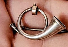 Vintage FRENCH HORN Brooch Pin 800 Silver Beautiful Design