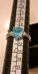 Petite 14k Solid White Gold Natural Blue Topaz and Diamond Ring Size 5