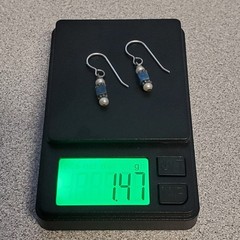 VTG Beaded Dangle Earrings 1in Drop Blue Stone Seed Pearl Silver Tone Estate