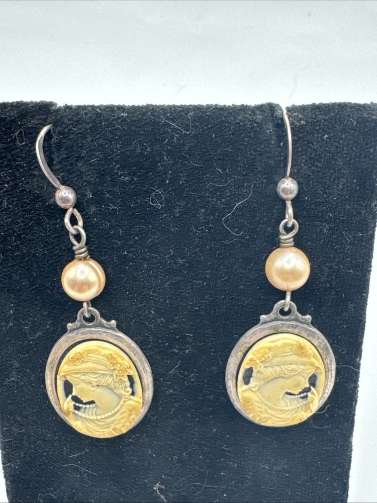 Vintage Sorrento Sterling Silver Cameo Filigree Earrings