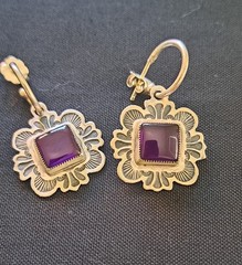 Vintage D Lucas Sterling Clover Shape Featuring Amethyst Stone Dangle Earrings