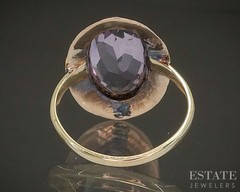 Vintage 14k Yellow Gold Oval Natural Amethyst Shield Ladies Ring 3.1g p26107