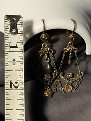Antique Chandelier Peach Beads Earrings Alloy Metal Self Clasp Beautiful 2inch