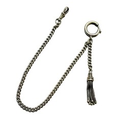 LUX Antique Pocket Watch Chain, with Nickel Silver Tassel + Dog Clip, 10”