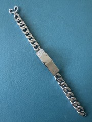 Antique Victorian 925 Sterling Silver Cuban Link Chain Nameplate Bracelet 54 gr.