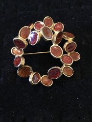 D’ORLAN Gold Plated Abstract Modernist Circle Brooch With Amber Enamel-Lovely