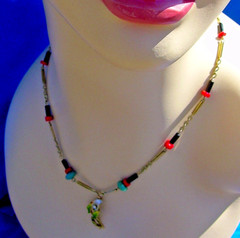 ORIGINAL Antique Deco Diamond Necklace Victorian Jade Onyx Coral Chain 14K GOLD