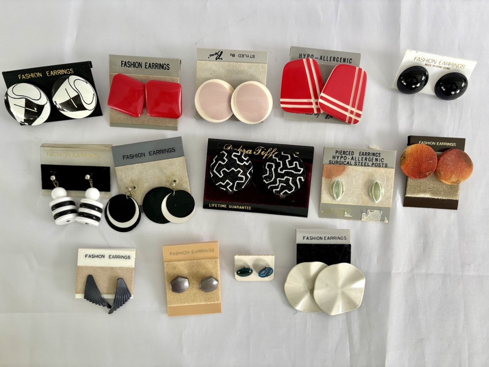 Vintage Earrings Lot of 14 Pairs Retro 80s w/Post Backs, All New Never Worn