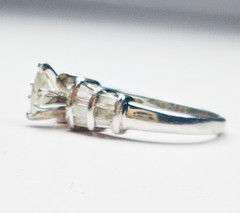 14K White Gold .69ct Marquise & Baguette Natural Diamond Ring Size 6 5g Vintage