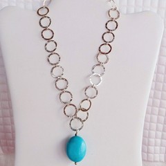 Avi Soffer Israel Designer Hammered Sterling 925 Turquoise Pendant necklace