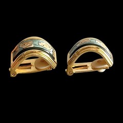 VTG Hermes Lion Motif Enamel Clip-On Earrings Cloisonne Gold Plated w/Box Used