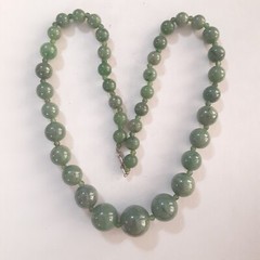 Vintage Faux Green Jade Graduated Bead Necklace Knotted 10 to 20 mm 24 inches