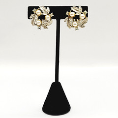 Judy Lee Leaf Leaves Wreath with Faux Pearls & Crystals Vintage Clip On Earrings