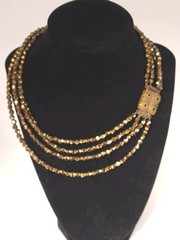 Antique Gold Glass Crystal Diamond Cut Bead Necklace 4 Strand 1910 -1920 Rare