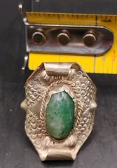 Alpaca Artisan Metalwork Sz. 9 Adjustable Green Gemstone Silvertone Ring Unique