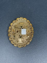 Antique Victorian Brooch – Ornate Gilt Metal with Central Cabochon and Champagne