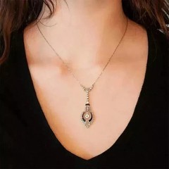 Art Deco Style Lab Created Diamond & Onyx Wedding Gift 14K White Gold FN Pendant